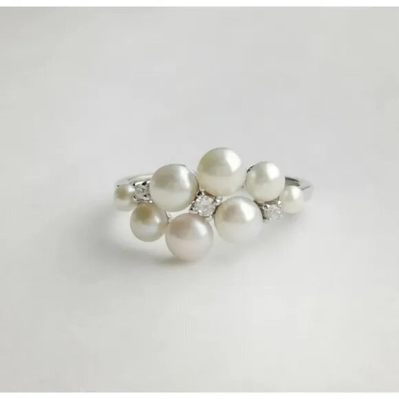 NEW Sterling silver cultured white pearl cz ring size 8 - Picture 3 of 7